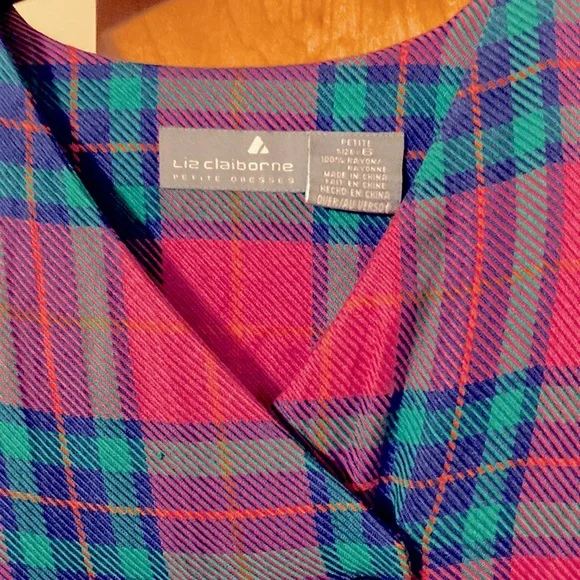 90s bright plaid preppy business dress Sz 6 petite - Picture 4 of 7
